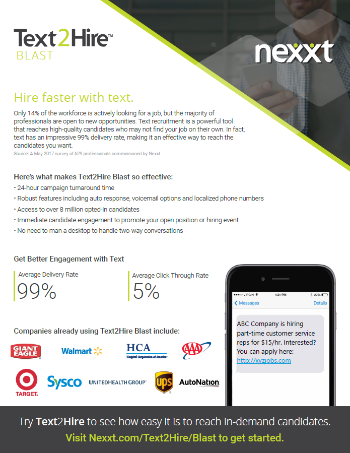 NexxtHR's tweet photo. Reach high-quality candidates who may not find your job opening or career event on their own. #Fortune1000 #hiring #textrecruitment #recruitmenthttp://ow.ly/kCt430qdDws https://t.co/s5wfwUBUlW