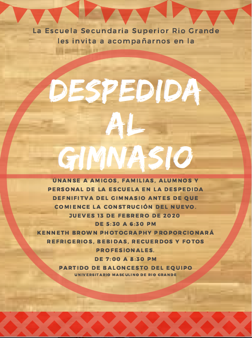 jenna_bludworth's tweet photo. You're invited! Come celebrate the farewell to the RGHS gym this Thursday, Feb 13 at 5:30pm. @APSLZ2 @ABQschools @monicarmenta @RGHSAlumniAssoc @valenz2020 https://t.co/OPS3oBbX1A
