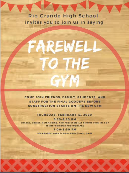 jenna_bludworth's tweet photo. You're invited! Come celebrate the farewell to the RGHS gym this Thursday, Feb 13 at 5:30pm. @APSLZ2 @ABQschools @monicarmenta @RGHSAlumniAssoc @valenz2020 https://t.co/OPS3oBbX1A
