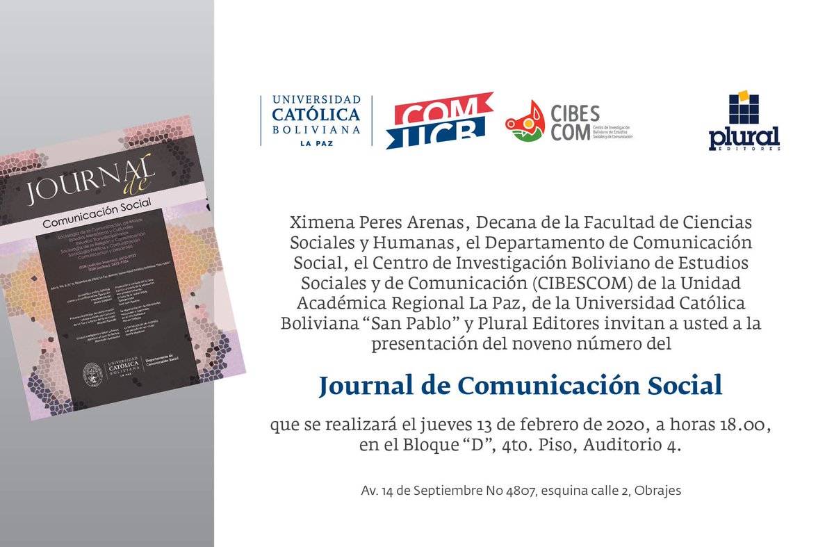guadaperesc's tweet photo. Es un orgullo presentar la veinteava publicación académica, que gestionamos en los siete años del área de investigación, de @ComSocialUCBLP, dirigido por @RafaelLoayzaBue. Quedan todos cordialmente invitados. #Cibescom #UCB #Journal #VamosPorMás 💪🏼 https://t.co/h3elJu4T77