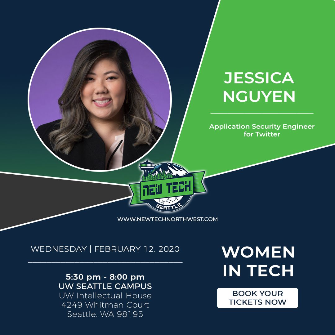 NewTechNW's tweet photo. Meet Jessica Nguyen, Application Security Engineer II at Twitter, during our #NewTechNW Women in Tech happening on February 12th. Learn all the latest updates about diversity, equity and inclusion at Seattle's tech scene. @UWContinuingEd @UW https://t.co/9WhgE2u6bY https://t.co/5nPh7cORNA