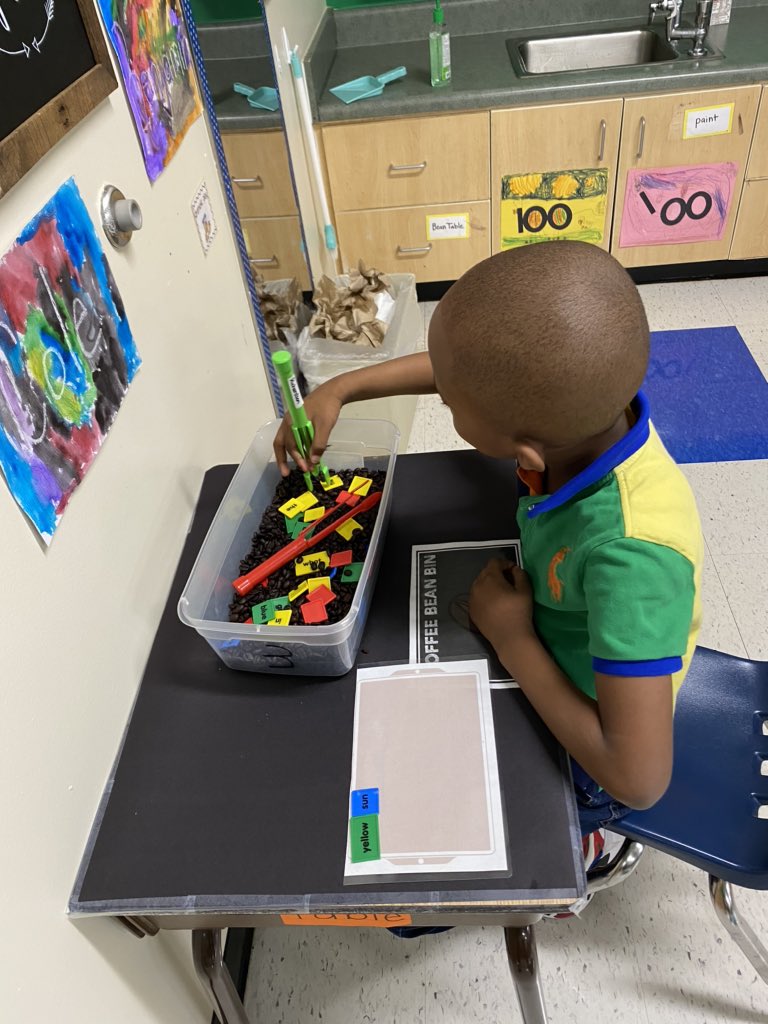 k5richardson's tweet photo. Starbooks literacy centers with coffee beans and grounds 🤩 #wearegreenbrier #schoolofkindness https://t.co/ZAfuIUrMXO