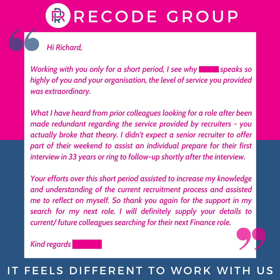 recodegroup's tweet photo. TESTIMONIAL TUESDAY ⭐⭐⭐⭐⭐
At @recodegroup, it is tremendously important for recruiters to make themselves available and easily approachable. Contact @richard_skaf on 0422 855 868 for a refreshing experience.
#recodegroup #testimonial #personaldevelopment #recruitment https://t.co/wcbTH2MeiD