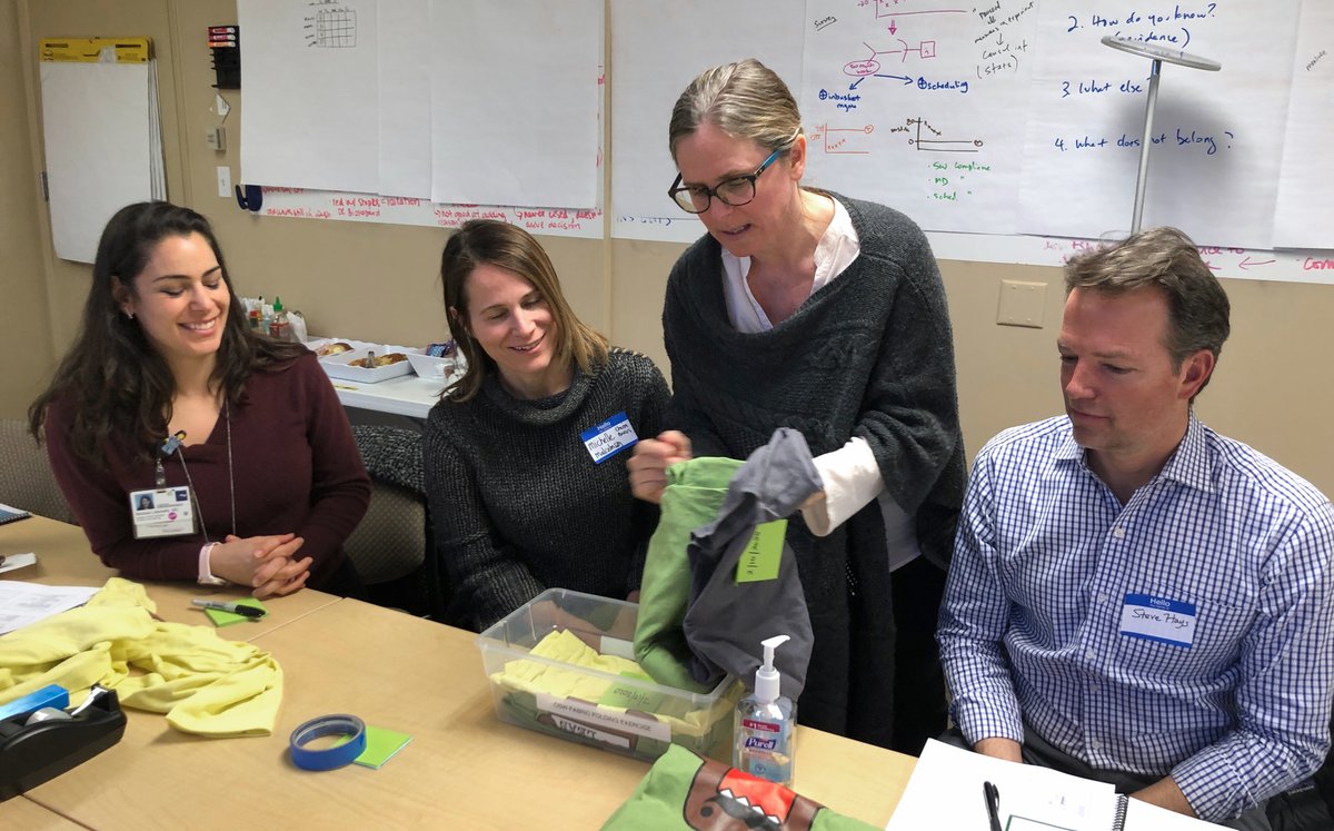 LeiChoiMD's tweet image. Awesome morning with Dr Kendall Nash, a @UCSFLean  LHS Coach, teaching Standard Work to physician leaders. We used a hands on simulation to cement the learning — here Kendall is posing as TJC, checking the quality of the team’s work. Her facial expression says it all! 😁