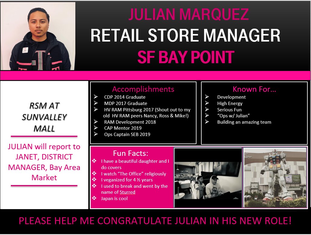 JL0Duca's tweet photo. Announcing the homecoming of Julian Marquez he left a RAM came back an RSM. So glad to have him back on the Bay Point Team #PCE25. Welcome home now lets get busy! @AdrianVanHooser @SamSindha #BayPointLionsRule https://t.co/kBojI18L7H