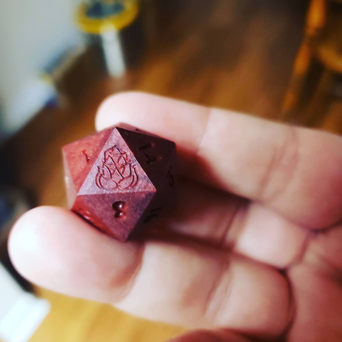 DarkLotusDice's tweet photo. Made my first ever custom d20! Like the d12, it didn't turn out perfect, but I sure do love this color and how it makes my logo look! 

#dice #resin #resindice #dnd #dnd5e #5e #ttrpg #pathfinder #handmadedice #handmade #d20 https://t.co/b6RegdXAJM