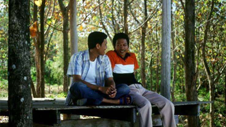 tropical malady (dir. apitchatpong weerasethakul, 2004)- has 2 narratives played by the same 2 actors1st: a soldier needs to investigate the death of cattle in a small town & develops romance with a local man2nd: a soldier encounters a spirit in the woods who means him harm