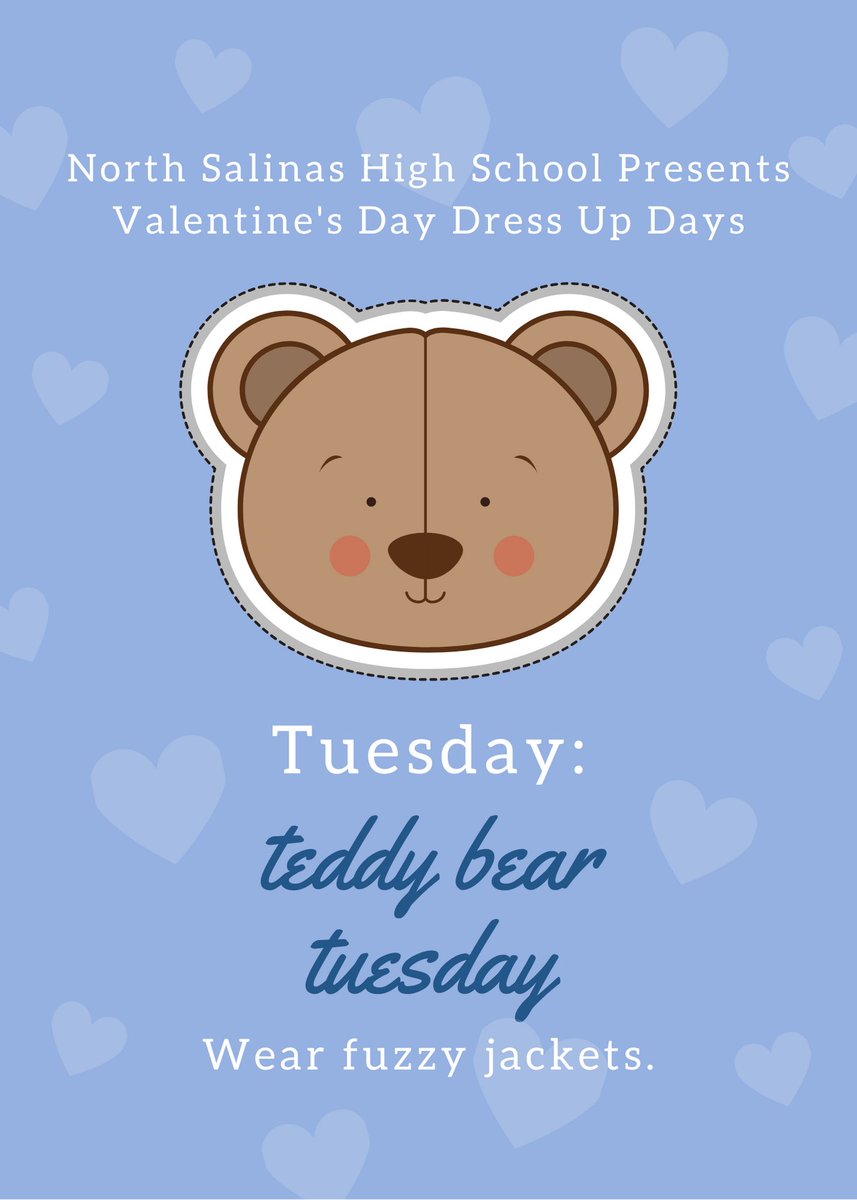 nshs_asb's tweet image. Participate in our Valentine’s Day Dress Up Days! Tomorrow, wear your favorite fuzzy jacket! 🧸❤️💙