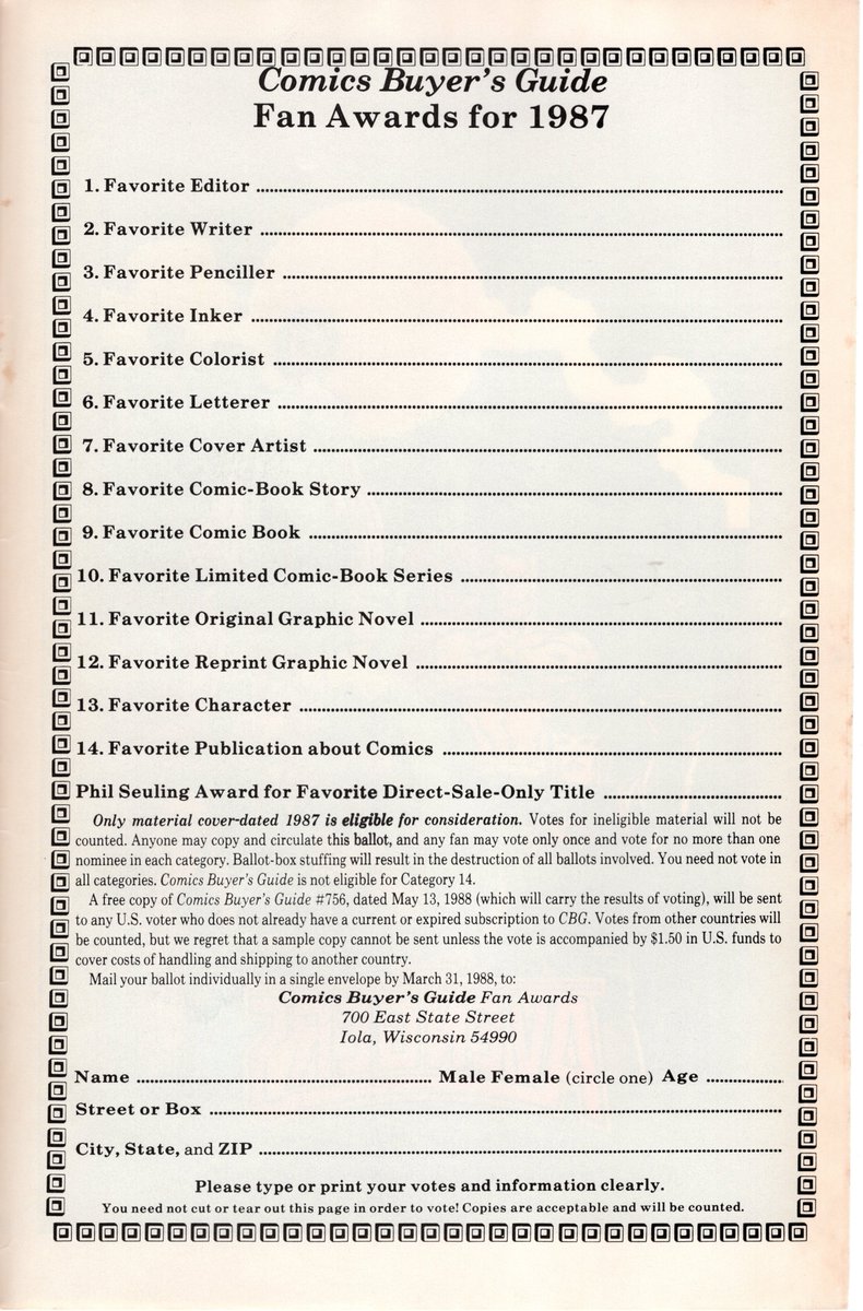 NYcomicon's tweet photo. From the inside back cover of @Marvel Age #62

Comic Buyer's Guide
Fan Awards for 1987
Phil Seuling Award for Favorite Direct-Sale-Only Title

Anyone know who won? Wikipedia doesn't.

#FanAwards #MarvelAge #CBG https://t.co/B8B7MjRZhv