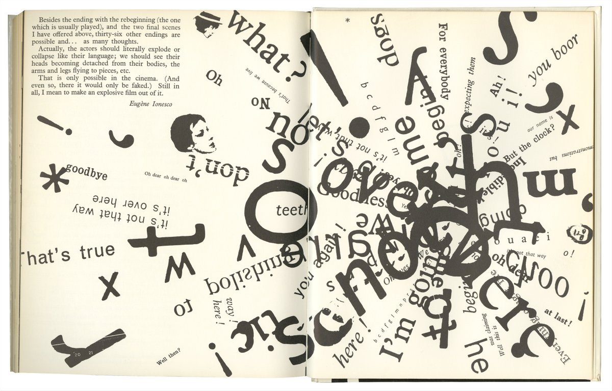 In memory of Robert Massin (1925–2020), French graphic designer and typographer. Typographic interpretations by Massin for Eugène Ionesco's The Bald Soprano, Grove Press, Inc., New York, 1965. #Massin