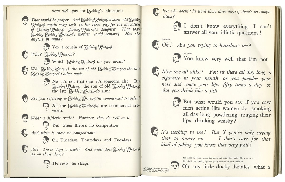 Lett_Arc's tweet photo. In memory of Robert Massin (1925–2020), French graphic designer and typographer. Typographic interpretations by Massin for Eugène Ionesco's The Bald Soprano, Grove Press, Inc., New York, 1965. #Massin https://t.co/NhgqUiS478