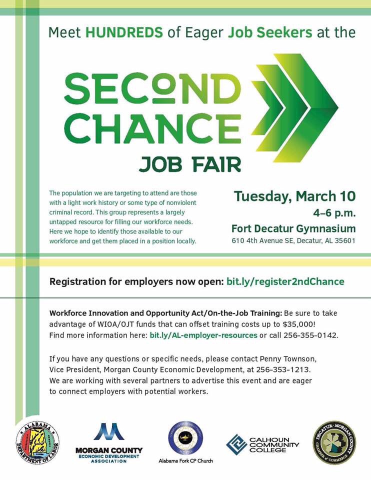 DecaturParks's tweet image. Mark your calendars for March 10, 2020 4p-6p at Fort Decatur Gymnasium. Second Chance Job Fair!!

Don’t miss this event!