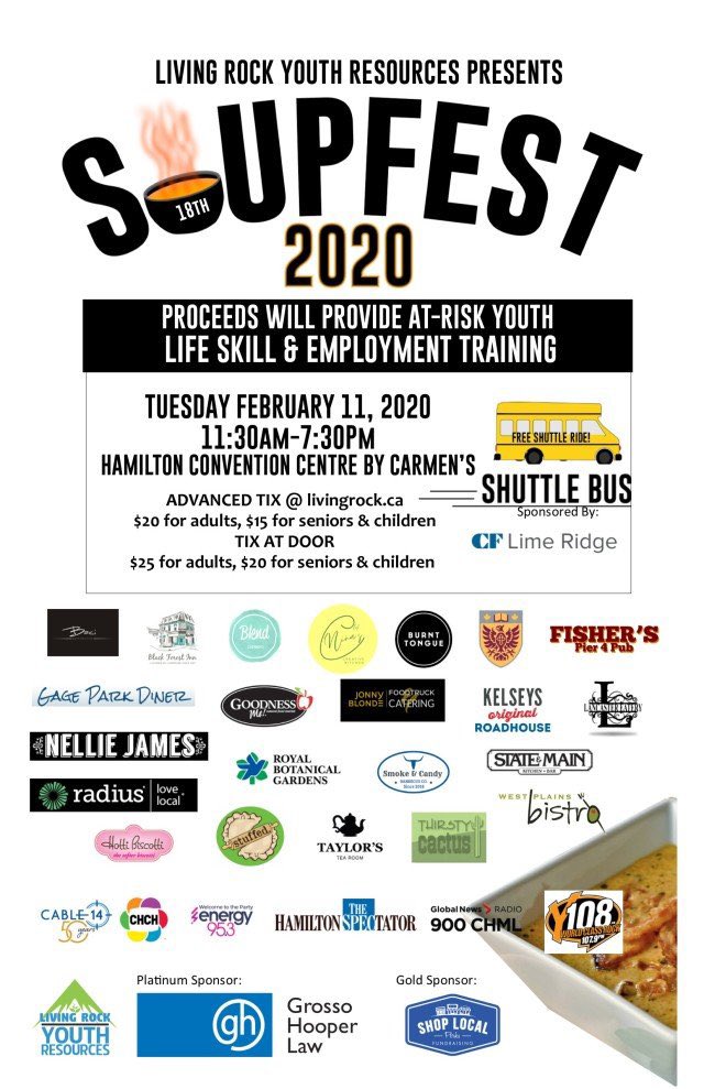 Sidman's tweet image. Only 1 more sleep until @SOUPFESTinHamON! Come support @LivingRockHamON &amp;amp; taste 20 different #Soups graciously donated by #HamOnt &amp;amp; #BurlON Chefs/Restaurants! I’ll be blind tasting every one of them, with an esteemed panel of #SoupJudges. #SoupFest2020