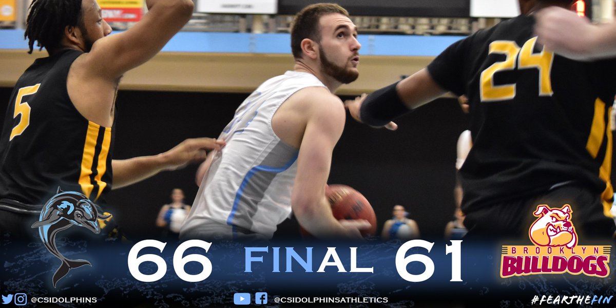 CSIDolphins's tweet photo. #CSIMBB defeats Brooklyn College to earn a split of the season series with a 66-61 victory!  The Dolphins will begin the final week of the season on Wednesday when they face Hunter College at The Tank!  #Fearthefin

Story - https://t.co/8wPnl2bAgp https://t.co/Gxl9kmXw79