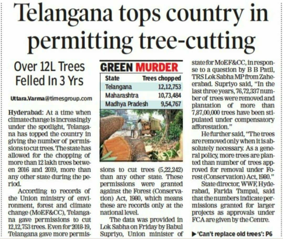 Sir, this is not a complaint but a reminder for retrospection. Do we really mean 'Haritha Haaram' when 'Haritha' is being cut down. My observation is all these saplings aren't being taken care. I know it's everyone's responsibility but support from local govt isn't there @KTRTRS