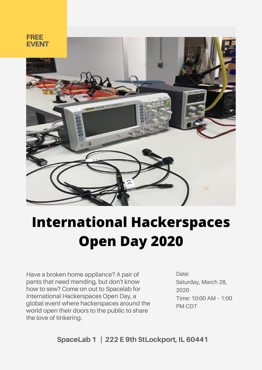 1SpaceLab's tweet photo. If you haven't heard, we're opening our doors late March to help folks repair their stuff! More details in the flyer -- please feel free to post around :) https://t.co/t1mTqCcbNy