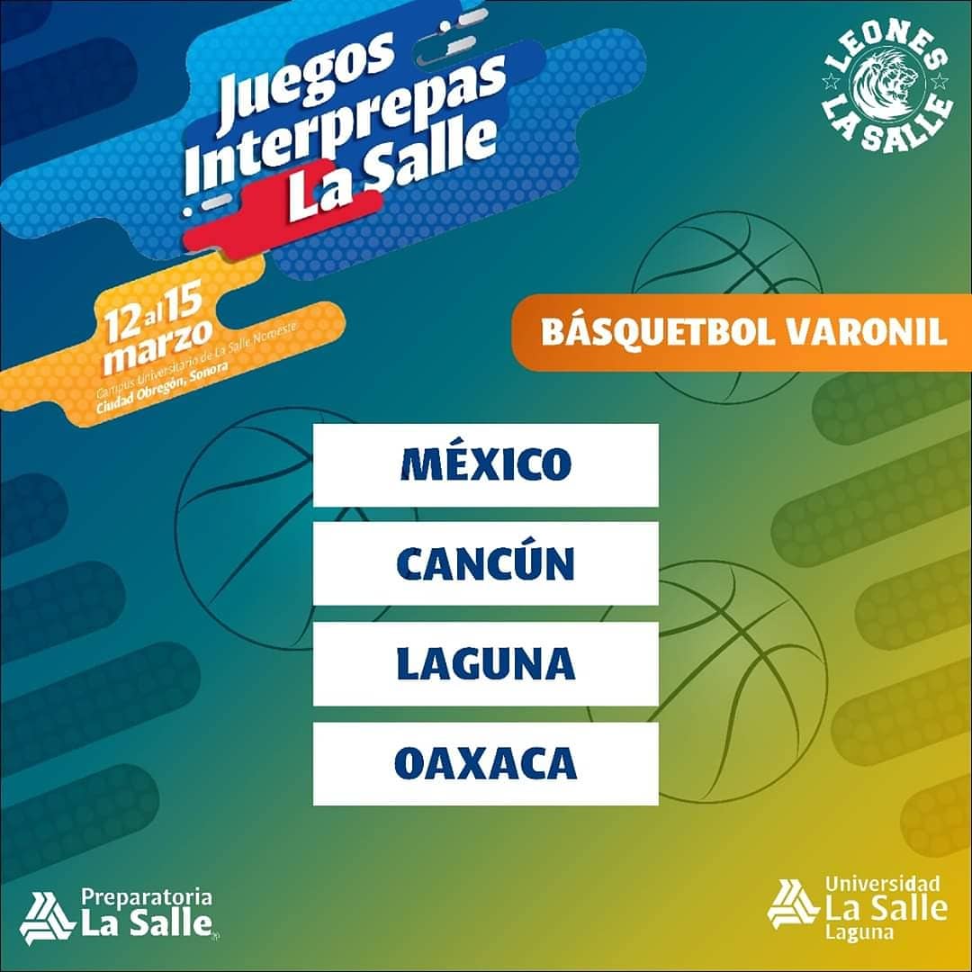 Deporteslasalle's tweet photo. Estas son las delegaciones que participaran en cada deporte en #Interprepas2020 ¡Faltan 31 días!🦁🎖
#SomosLEONES #LaSalleLaguna #FamiliaQuePerdura ⚽️🏀🏐♟ https://t.co/pvxlcaPNVu