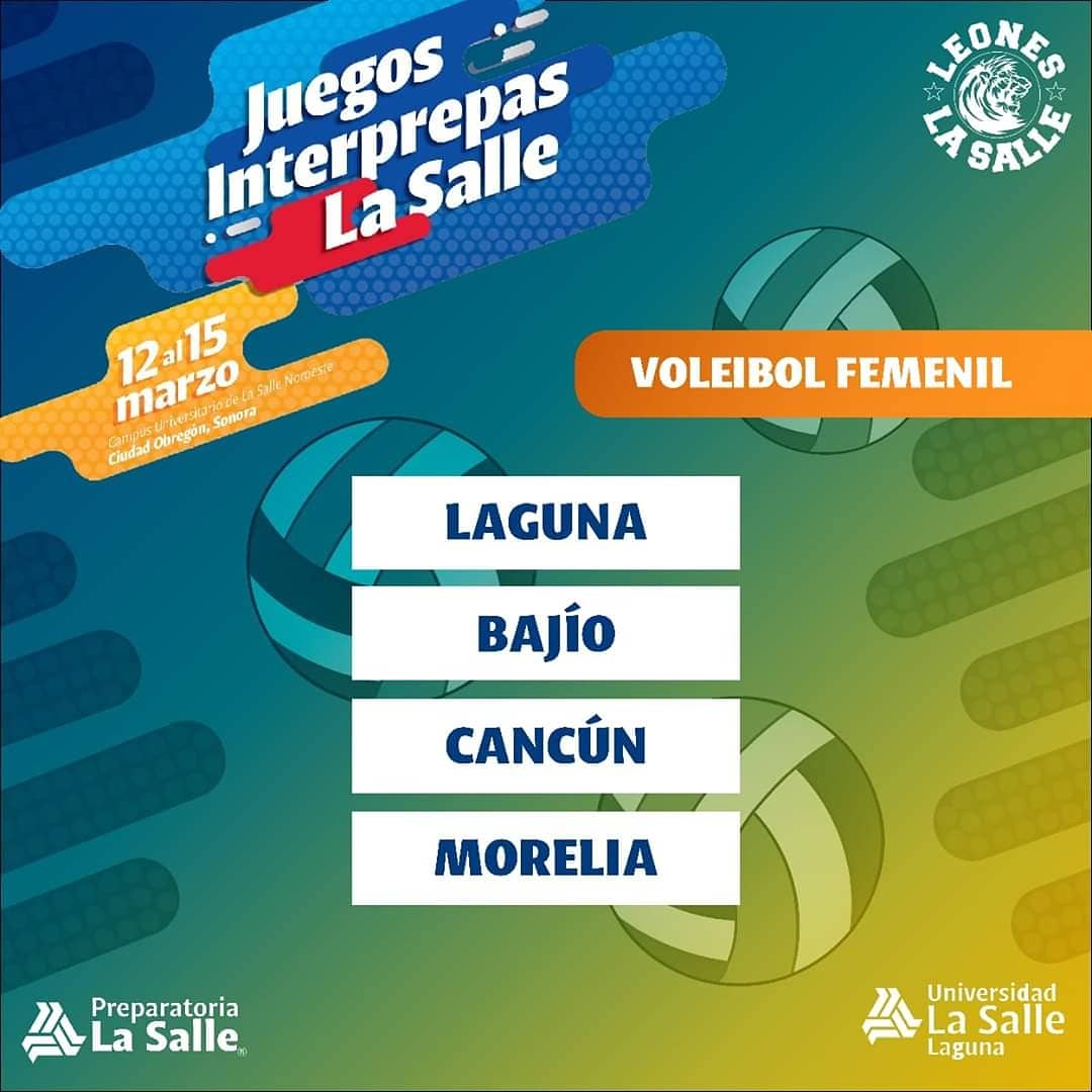 Deporteslasalle's tweet photo. Estas son las delegaciones que participaran en cada deporte en #Interprepas2020 ¡Faltan 31 días!🦁🎖
#SomosLEONES #LaSalleLaguna #FamiliaQuePerdura ⚽️🏀🏐♟ https://t.co/pvxlcaPNVu