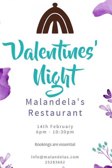 Let us spoil you and your loved one and make this Valentine's Night truly special! 

Book your table now as space is limited.

info@malandelas.com - 25283662

#Malandelas, #Lovemonth, #valentines_day
