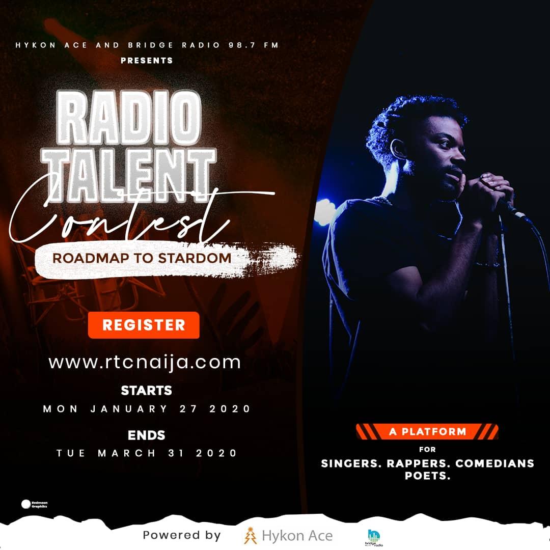 RTCNaija's tweet photo. Are you a singer, rapper, Comedian or spoken word artist? Go center stage with Nigeria's first Radio reality contest. Radio Talent Contest Powered by Hykon Ace in collaboration with @bridgeradio987  Asaba. #rtcnaija #radiotalentcontest

Register today at https://t.co/xDcuc5Cgnp https://t.co/zM45IjQuoV