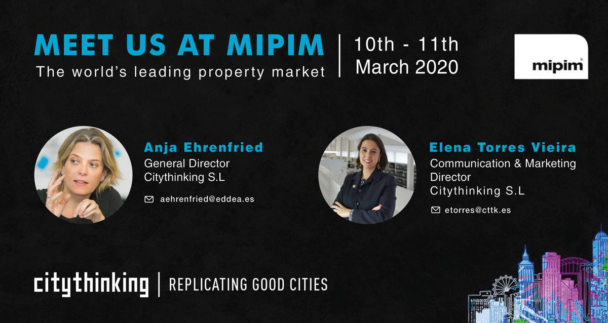 cttk_solutions's tweet photo. One month left for the World's Leading Property Market  @MIPIMWorld in #Cannes

Get in contact with us to arrange a meeting📅 10th-11th March 

👤 Anja Ehrenfried , General Director of Citythinking
👤★Elena Torres Vieira, Communication &amp; Marketing Director 

See us at #MIPIM2020 https://t.co/qfu0y37vY8
