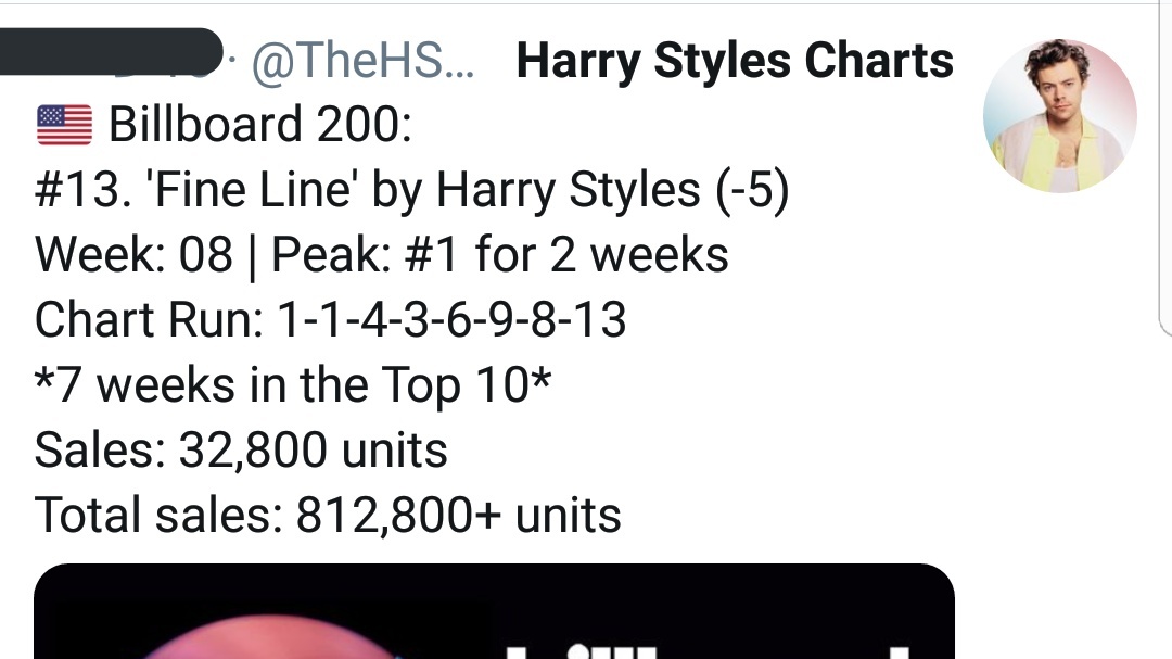 -Correction! "Fine Line" is #11 on HDD best selling albums this week in the USA and #13 on Billboard 200. It has spent SEVEN weeks on top 10, its entire run on top 15, 2 weeks at #1. It sold over 800k units in the US in 8 weeks.-"Adore You" has reached a new peak after 9 weeks