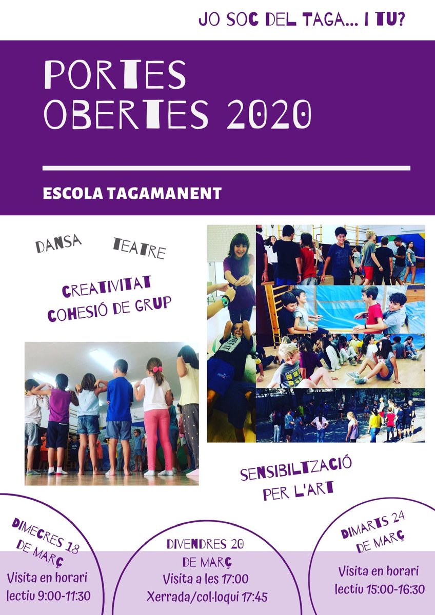 ETagamanent's tweet photo. Ja tenim les portes obertes pel curs 2020/2021. Podeu visitar-nos els dies 18, 20 i 24 de març. Si teniu dubtes podeu enviar-nos un correu a info@escolatagamanent.cat https://t.co/C8PBMqu52Q