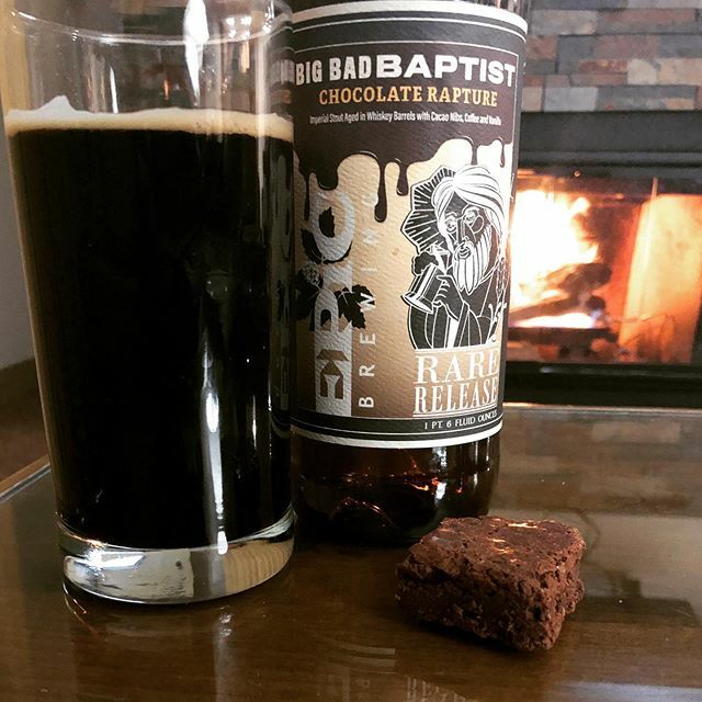 findingchocolat's tweet photo. A nice evening. Big Bad Baptist rare release and a @ritualchocolate brownie in front of the fire. Imperial stout aged in whiskey barrels with cacao nibs, coffee, and vanilla made by @epicbrewing . I’ve been looking for this one for months. Found the very… https://t.co/TAHGMijRRL https://t.co/dBJ2d7ZhET