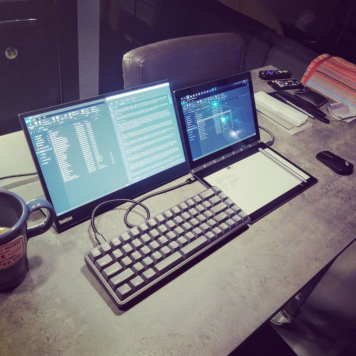 ArthurHWalker's tweet photo. Burning the midnight oil.
#LenovoIN #YogaBookC930 #ThinkvisionM14 #VortexGearCyphed https://t.co/Nekc4sbj47