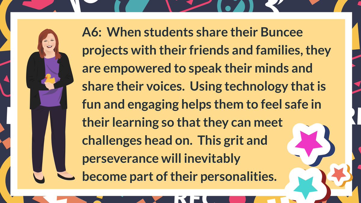 lieberrian's tweet image. A6:  When students share their @Buncee projects with friends and families, they are empowered to speak their minds and share their voices.  Using technology that is fun and engaging helps them to feel safe in their learning so that they can meet challenges head on.
#bunceechat