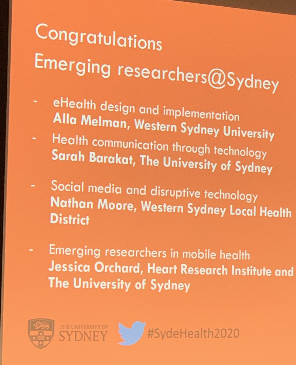 RobynDGallagher's tweet photo. Well done @jessicajorchard and @NicStraiton for winning research prizes at #SydeHealth2020 @lisneubeck @DionCandelaria_ https://t.co/Sd6376glhb
