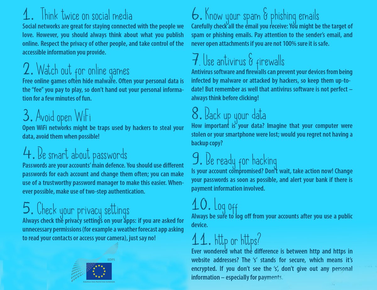 HAPPY #SaferInternetDay ! Together for a better internet. #EDPS has created a simple guide of 11 tips to help you stay secure while using your computer, smartphone and tablet  ↓ #DigitalEU #SID2020 @saferinternetday