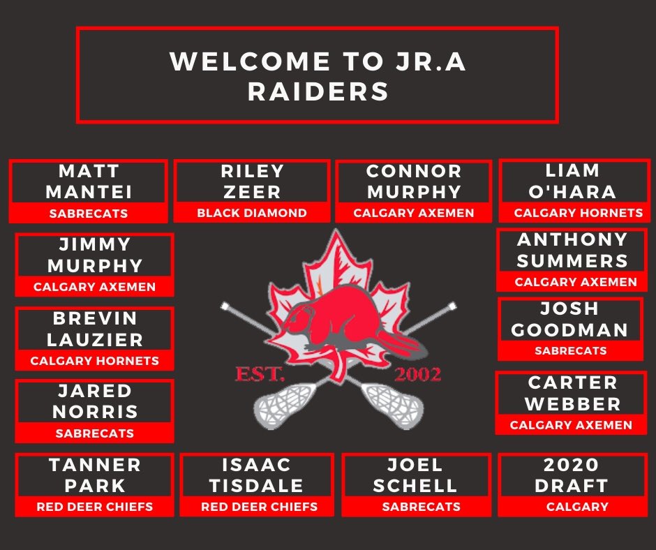 Welcome to the newest members of #RaiderNation🥍🇨🇦
Congrats to Matt Mantei, Riley Zeer, Connor Murphy, Liam O’Hara, Jimmy Murphy, Anthony Summers, Brevin Lauzier, Josh Goodman, Jared Norris, Carter Webber Tanner Park, Isaac Tisdale, Joel Schell.