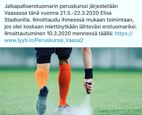 Haluatko itsellesi kiinnostavan ja haastavan harrastuksen? Ryhdy erotuomariksi!

Ilmoittaudu nyt oman alueesi erotuomarikurssille. Peruskursseja järjestetään lähialueellamme ja niihin voit ilmoittautua jo nyt!

#erotuomariksi #sinustakoerotuomari #erotuomari #erotuomarikurssi