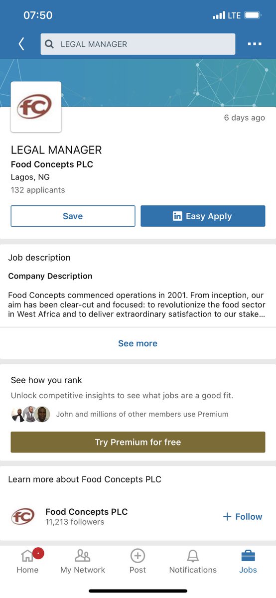 VACANCY:Food Concepts (owners of Chicken Republic and other subsidiaries) is looking for a LEGAL MANAGER Apply via LinkedIn