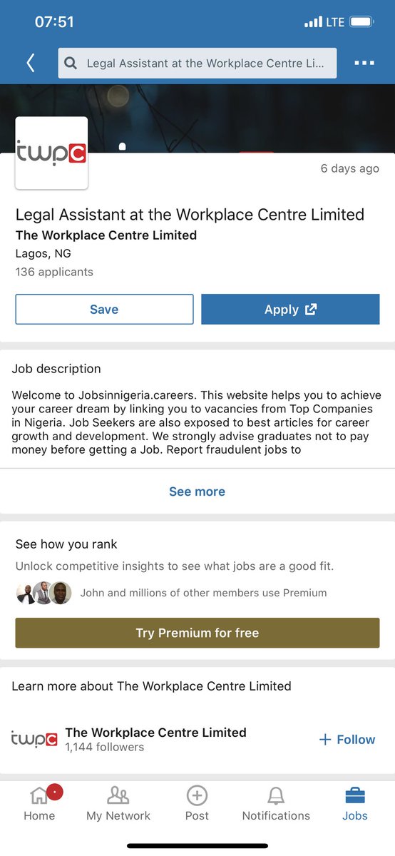 Workplace Centre is looking for a Legal Assistant.Apply via LinkedIn