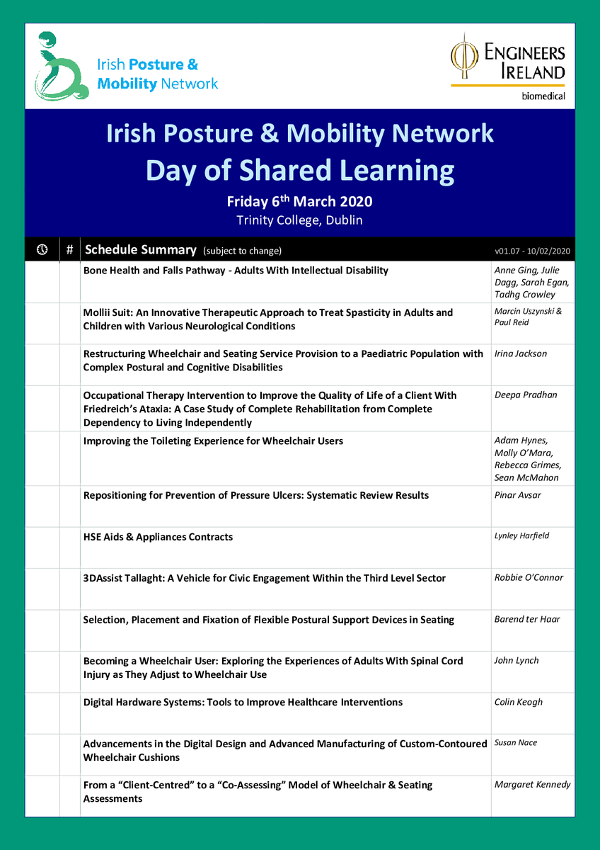 IPMN_ie's tweet photo. There all still tickets available for the IPMN Day of Shared 2020. A range of interesting talks and presenters and an excellent opportunity to network with colleagues 
#DOSL2020 #OccupationalTherapy #mobility #wheelchair #posture #IPMN https://t.co/biqF5IDpQc