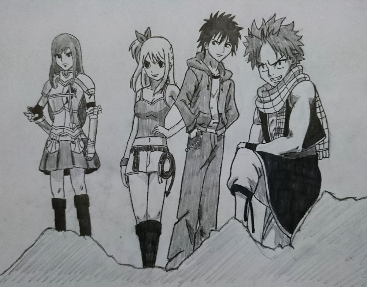 漫画家志望tomo アニメ Fairy Tail ナツ グレイ ルーシィ エルザを描いてみました Fairytail フェアリーテイル ナツ グレイ ルーシィ エルザ 漫画家志望さんと繋がりたい 絵描きさんと繫がりたい イラスト好きな人と繋がりたい T Co