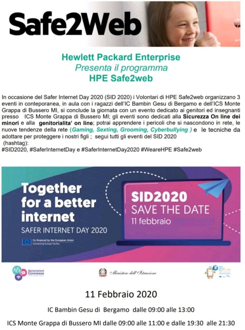 enrico_martines's tweet image. Oggi, in occasione del #SID2020, i volontari @HPE_IT portano il programma #Safe2Web nelle scuole, per incontrare ragazzi, genitori e insegnanti con i workshop dedicati alla sicurezza in rete in tema di #cyberbullismo, #sexiting e #dataprivacy