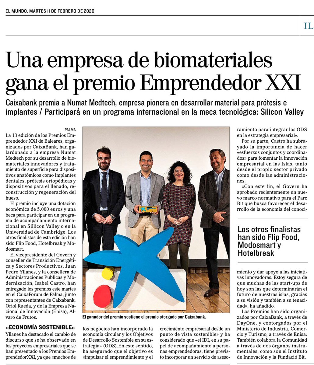 ISBA (@isbasgr) on Twitter photo Numat Medtech @Emprendedor_XXI <a href="/FundacioBit/">Fundació Bit</a> @IDIbalears <a href="/BIOIB_Cluster/">BIOIB ClusterBiotech</a> Enhorabona ! Numat Medtech @Emprendedor_XXI <a href="/FundacioBit/">Fundació Bit</a> @IDIbalears <a href="/BIOIB_Cluster/">BIOIB ClusterBiotech</a> Enhorabona !