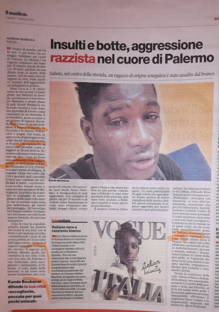 saveriolakadima's tweet photo. Lei @LeolucaOrlando1, a mio avviso, dovrebbe rintracciare i due ragazzi che hanno chiamato il 112 nell'indifferenza del pestaggio pubblico,e premiarli.
Perché probabilmente a #KandeBoubacar poteva andare anche peggio.
Le istituzioni devono premiare i giusti.
#Palermo
@ilmanifesto https://t.co/f8e8JBcxYS