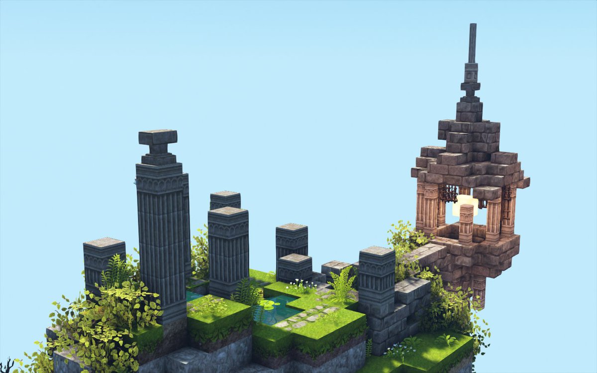 ちくわおいしい はやな鯖 の浮遊島エリアにひとつ建てました 古代文明の遺跡と それを研究するのに熱心なあまりすぐ下の島に住みついてしまった学者の家です はやなささん 島作ってくださってありがとうございます Miniaturia Minecraft