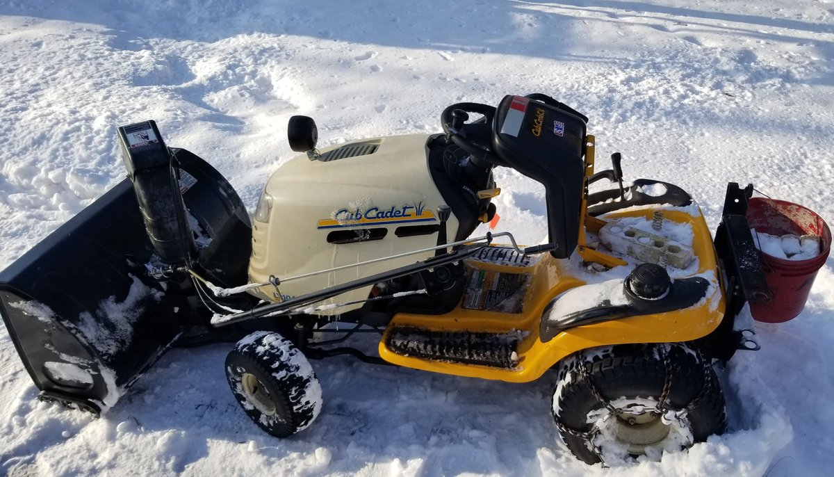 GraceRegnid's tweet photo. @cubcadet_usa #SnowGoals #CubStrong I am all ready to plow the deep Minnesota snow with a Cub Cadet all fixed up with extra weight in the red bucket, chains on the wheels and a snow thrower. https://t.co/Q7PvPYi7tu