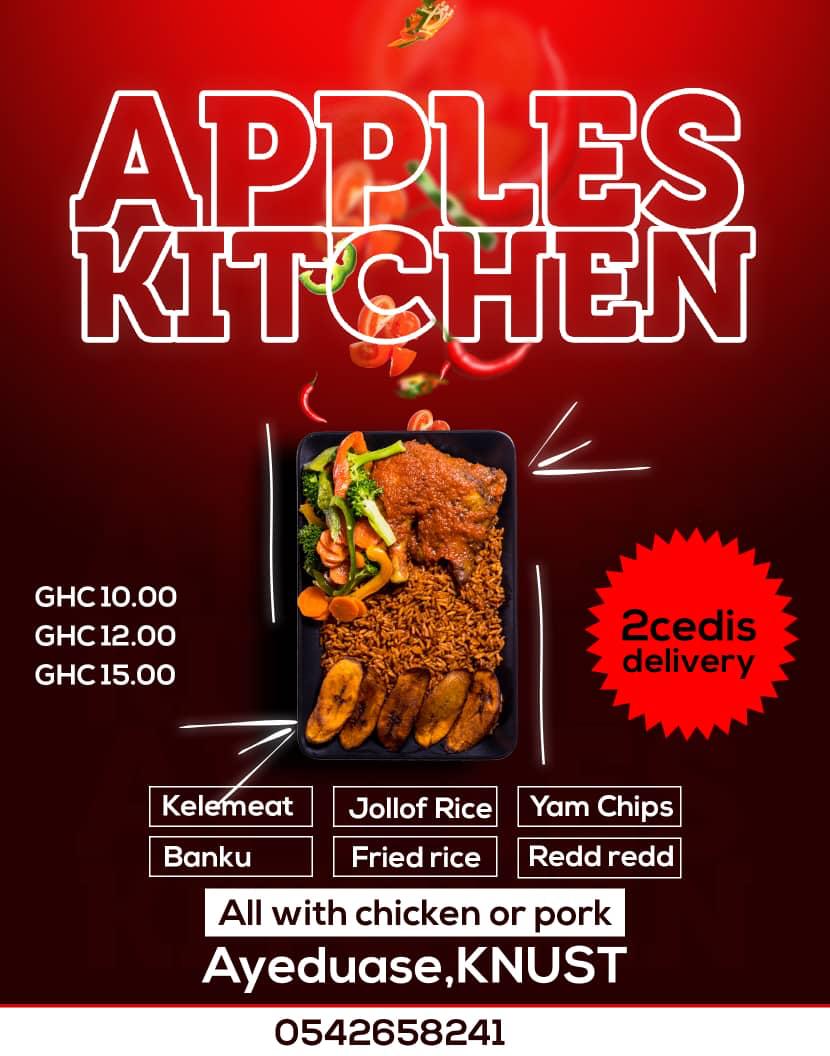RogerBatie's tweet photo. Hello KNUST
APPLES KITCHEN have got special meals that can quench your hunger with their moderate prices.
Relax, and get your sumptuous meals delivered at ur door steps. Contact them on: 0542658241
#applesKitchen
#KNUST @iamKaakyire @Campus360_daily @the_law_himself https://t.co/gfN0BEd8nO