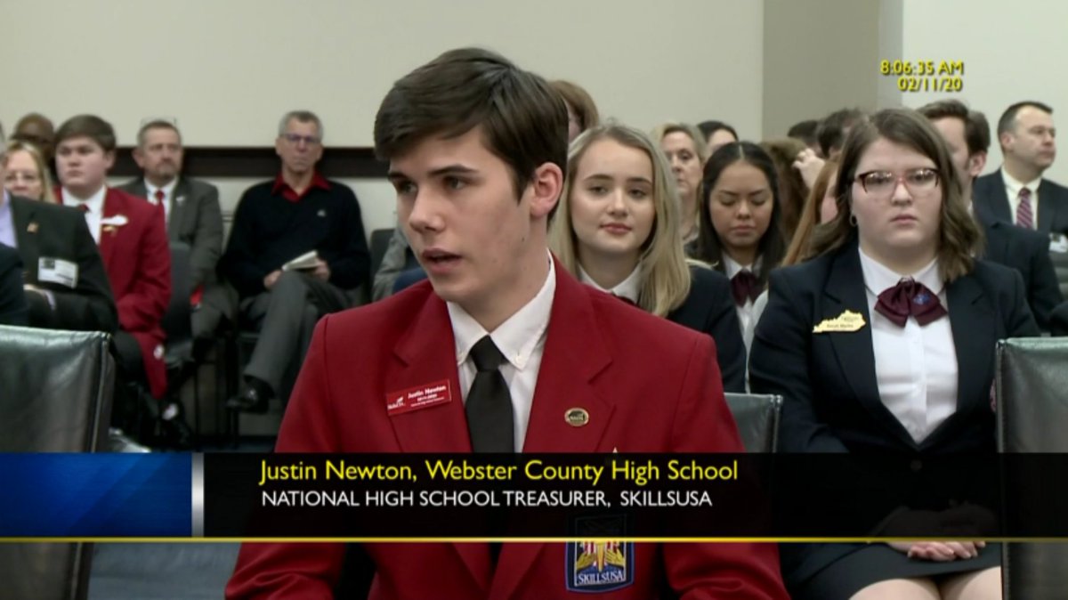 KyDeptofEd's tweet photo. We're so excited to be watching Justin Newton (Webster County ATC) speak to the House Education Committee about his experiences in CTE. Justin is the national @SkillsUSA treasurer! How cool is that?!

Watch live with @KET's legislative coverage 👇

📺: https://t.co/VGHKAp7YwT https://t.co/Lu1NLaNPkX