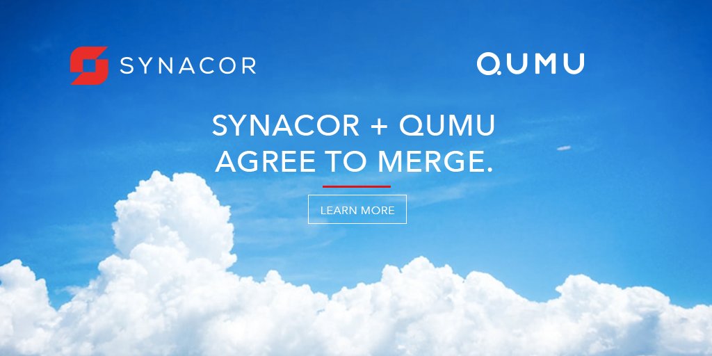 Synacor's tweet photo. stronger. faster. cooler. @synacor + @qumu announce intent to merge! unite as force multiplier for advanced cloud SaaS software, positioned to elate global enterprise customers and partners. #eVaaS. #CIAM #zimbra #cloudemail #enterprisecollaboration.  1/2 https://t.co/J3lm8HTvDL