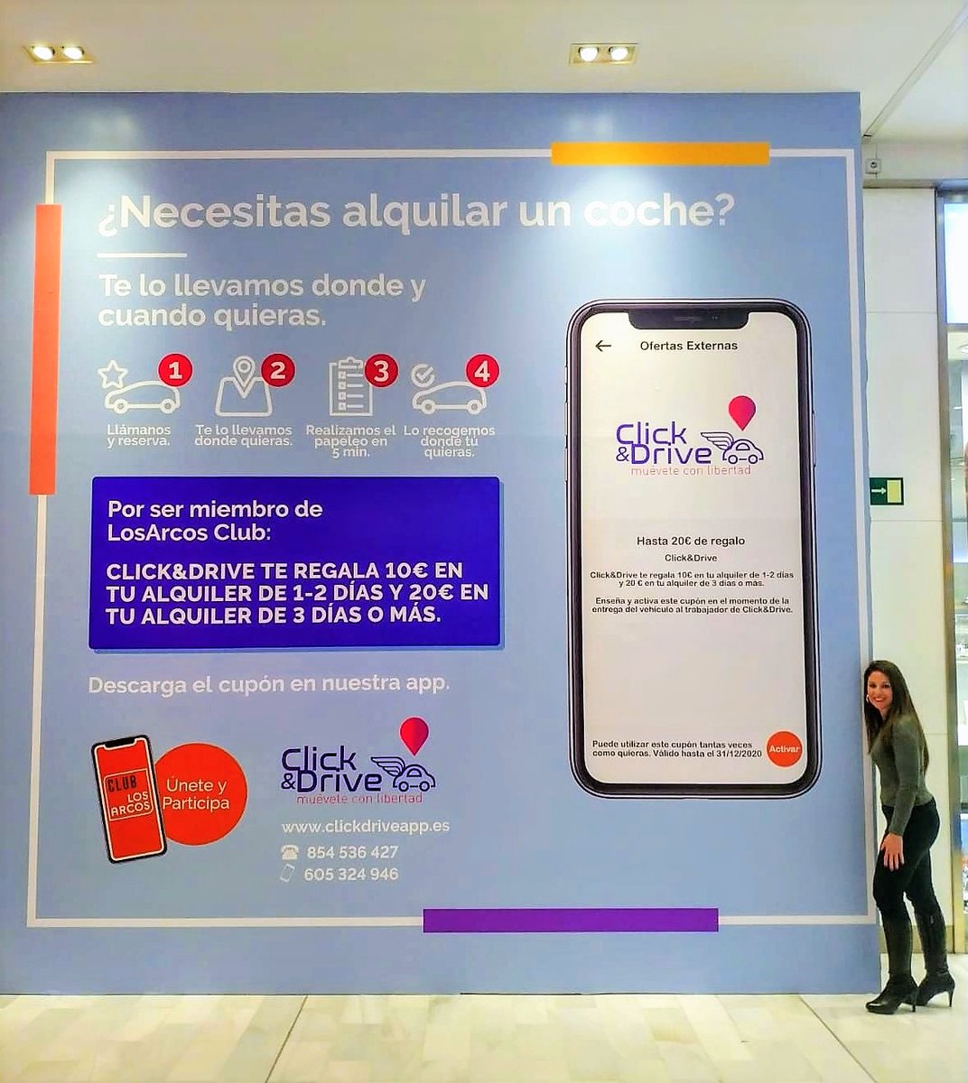 📣¡¡NOVEDADES!!📣
✨CLICK&amp;DRIVE✨ ya está presente en el Centro Comercial LOS ARCOS para ofrecer los 💥MEJORES DESCUENTOS💥 a sus usuarios👥 en el ALQUILER de su VEHÍCULO📍

🚘TE LO LLEVAMOS DÓNDE Y CUÁNDO TÚ QUIERAS🚘

📞605 324 946 o 854 536 427
✉️ info@clickdriveapp.es