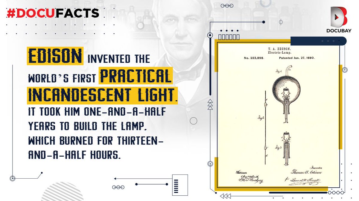 onetribedocubay's tweet photo. Described as America's greatest inventor, Thomas Alva Edison was born #OnThisDay in 1847. #DidYouKnow early in his career he worked as a telegraph operator, which inspired some of his earliest inventions? Find out more about him in #DocuFacts #DocuBay #facts #TuesdayThoughts https://t.co/fyQwEiO8Jt