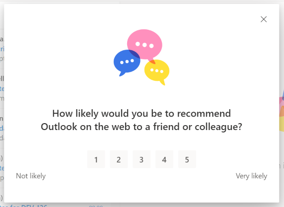 beantin's tweet image. So, I'm forced to used Outlook (web) in a corporate context, Microsoft pulls a mini-NPS on me. #badresearch