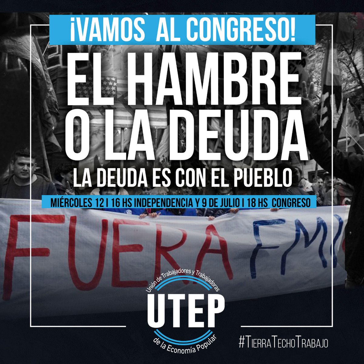 CtepMalvArg's tweet image. EL HAMBRE O LA DEUDA ‼️

#Mañana 16hs concentramos en Independencia y 9 de Julio l 18hs Plaza Congreso. 

#NoAlFMI